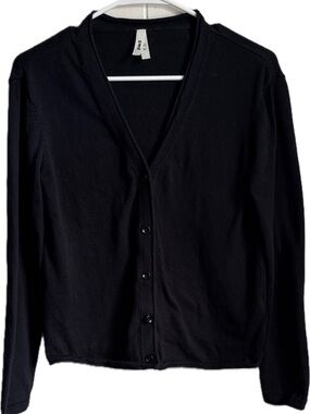 Pact Organic- Black and Grey V-Neck Button Cardigan Sweater Medium
